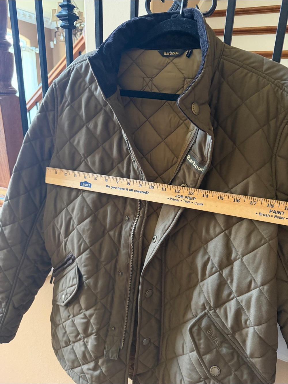 Barbour Olive Quilted Shirt Jacket with Corduroy Collar - Picture 5 of 9